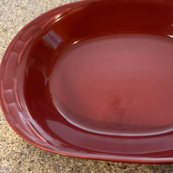 Longaberger Pottery Woven Traditions Paprika Red Oval Serving Dish - Picture 3 of 16